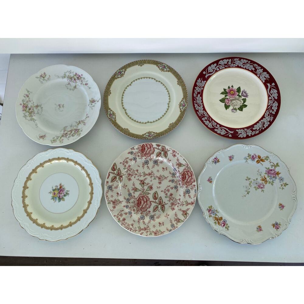 Set of 6 Vintage Dinner Plates - Cottagecore Mix and Match